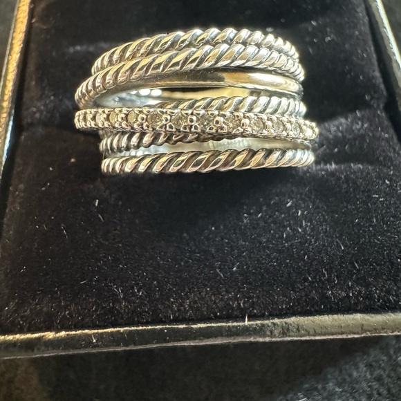 David Yurman Silver twisted crossover with diamonds. 12 mm - Picture 3 of 11